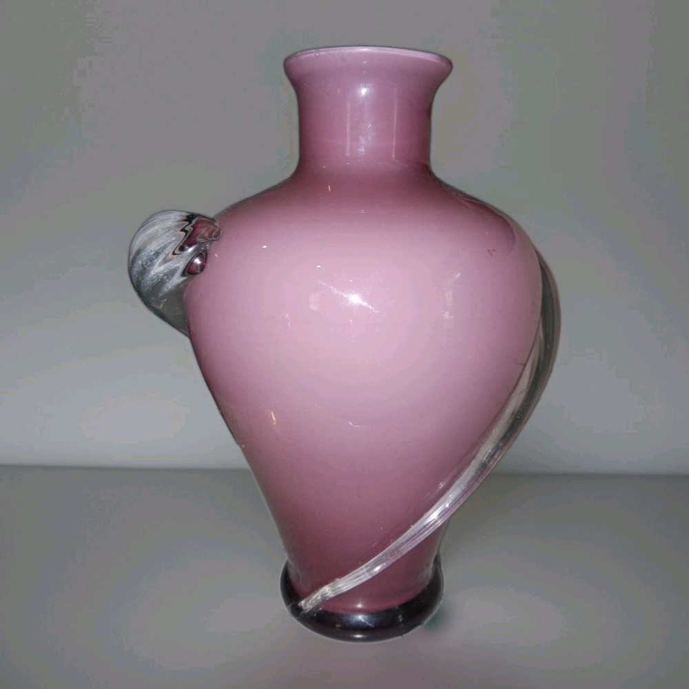 Vintage 70s Polish Jerzy Słuczan-Orkusz Pink Glass Vase Tarnowiec Glassworks 7"